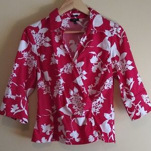 Talbots blouse red white floral print